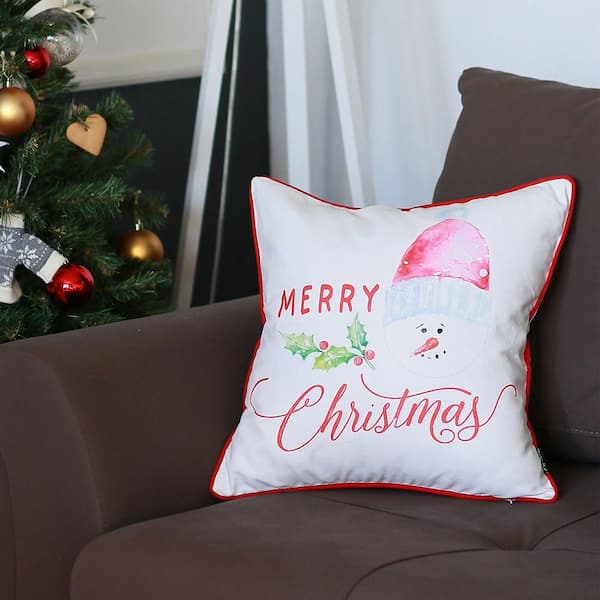 Mike&Co. New York Decorative Christmas Snowman Single Throw Pillow Cover 18 x 18 White & Red Square for Couch, Bedding - White - 18 x 18 in