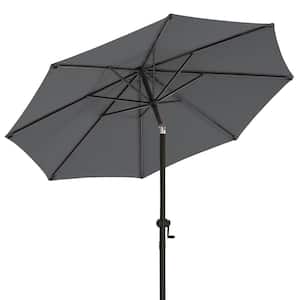 10 ft. Aluminum Market Umbrella Outdoor Patio Umbrella with Push Button Tilt Crank Garden, Lawn, Pool in Dark Grey