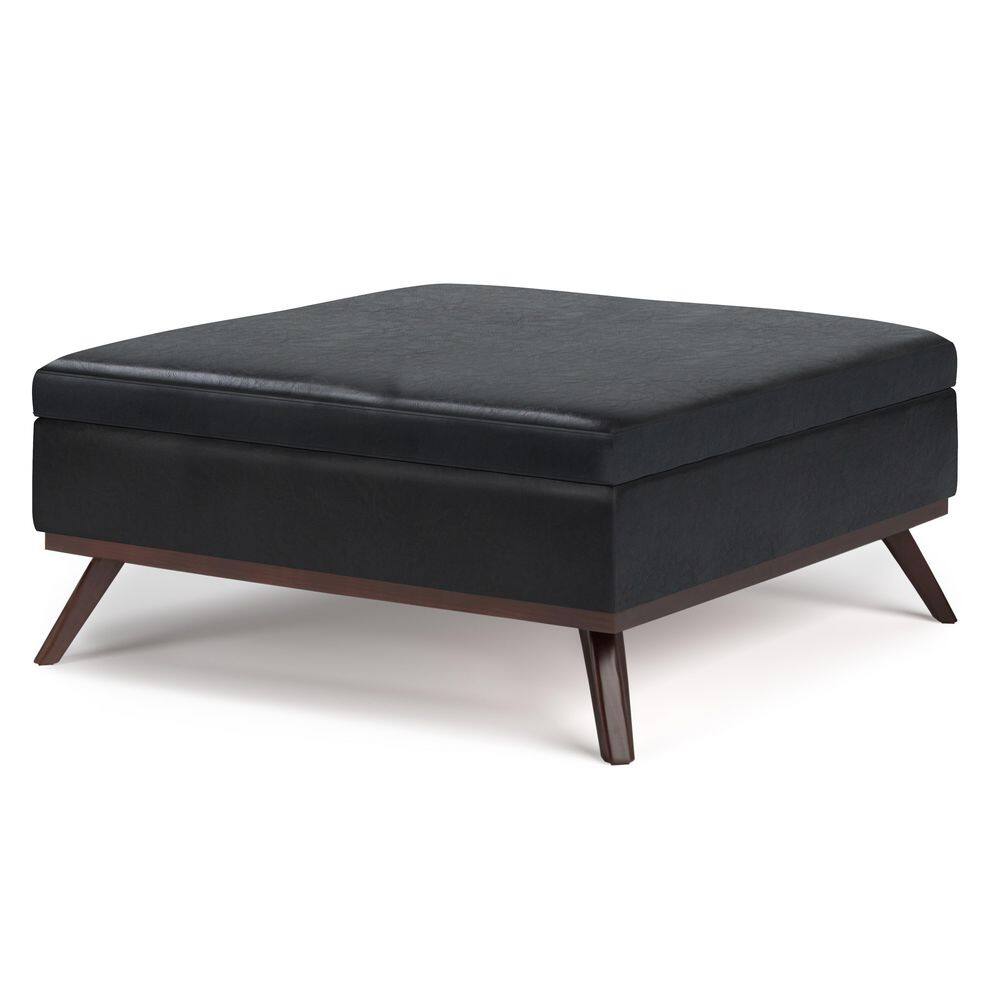 Owen 36" Midnight Black Faux Leather Storage Ottoman Coffee Table