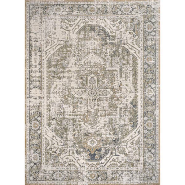 Keesha Bold Green/Cream 5 ft. x 8 ft. Distressed Medallion Low-Pile Machine-Washable Area Rug