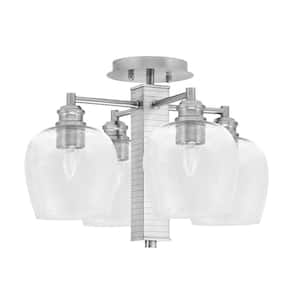 Albany 17.5 in. 4-Light Brushed Nickel Semi-Flush with Clear Bubble Glass Shades