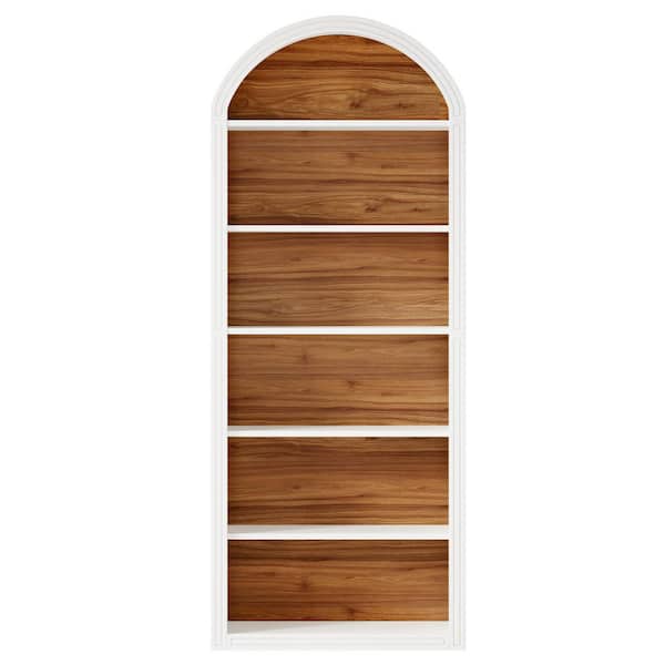 Eulas 75.98 in. Tall Brown and White Wood 6-Shelf Etagere Bookcase with Semi-Circular Top Design