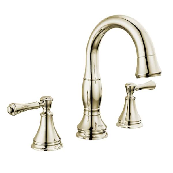 Delta Cassidy 8 in. Widespread Double-Handle Bathroom Faucet with Pull-Down Spout in Polished Nickel