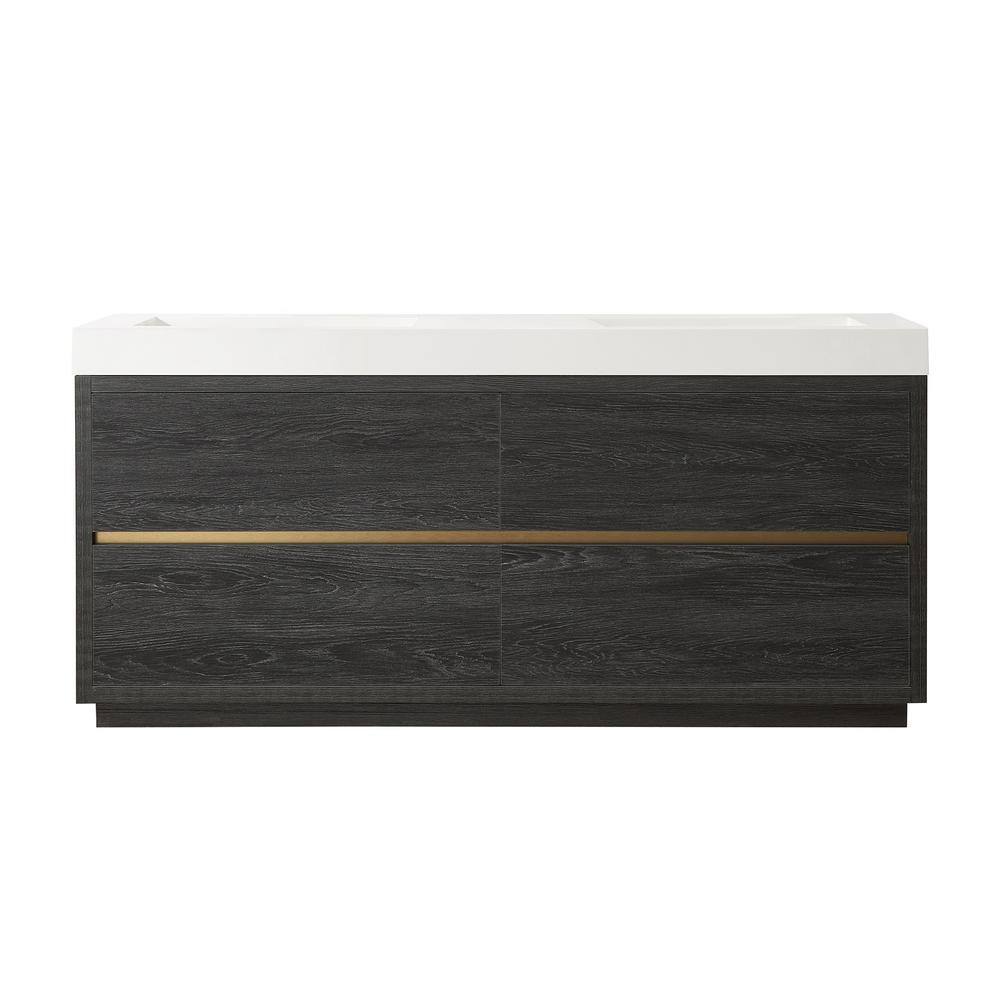 Huesca 71.7 in. W x 19.7 in. D x 33.9 in. H Double Sink Bath Vanity in North Black Oak with White Composite Stone Top -  ROSWELL, 803072-NB-WH-NM