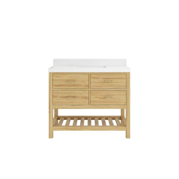 Willow Collections Parker Teak 42 in. Single Sink Freestanding Light Natural Bath Vanity with White Quartz Top Unassembled