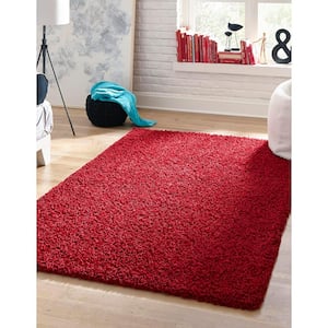 Solid Shag Cherry Red 10 ft. x 13 ft. Area Rug