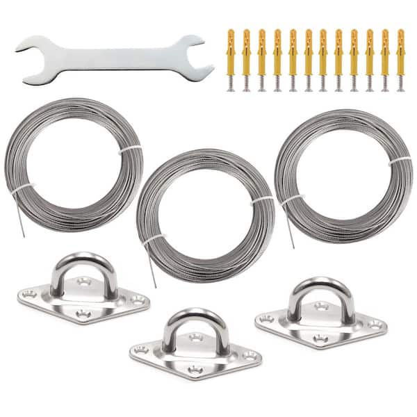 Wellco Stainless Steel Triangle Shade Sail Hardware Installation Accessories with Wire Ropes, Diamond Door Catches etc.