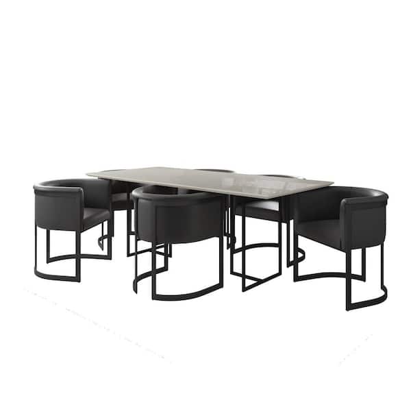 Manhattan Comfort Celine and Corso 7-Piece Off White and Grey Glass Top Dining Room Set (Seats-6)