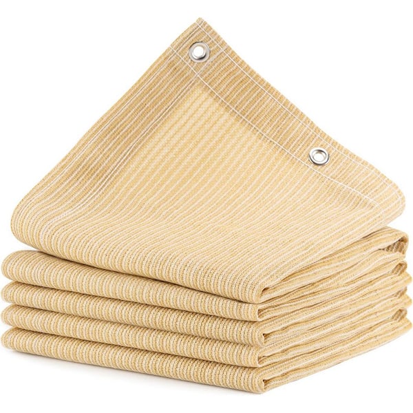 90% UV Block Outdoor Sun Shade Cloth 12 x 20 ft. Wheat, HDPE Material, Reinforced Grommets for Patio Backyard Pool Area