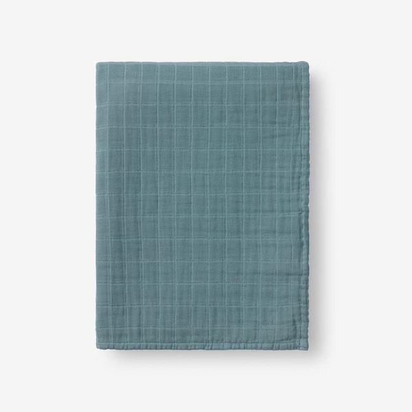 The Company Store Gossamer Mineral Teal Solid Cotton Woven Throw Blanket