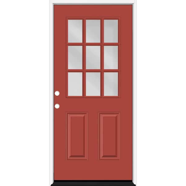 Reliant 32 in. x 80 in. 2P HalfLite 9L SDL ClearGlass RHIS MoroccoRed Finish Fiberglass Prehung Front Door w/4-9/16 Jamb
