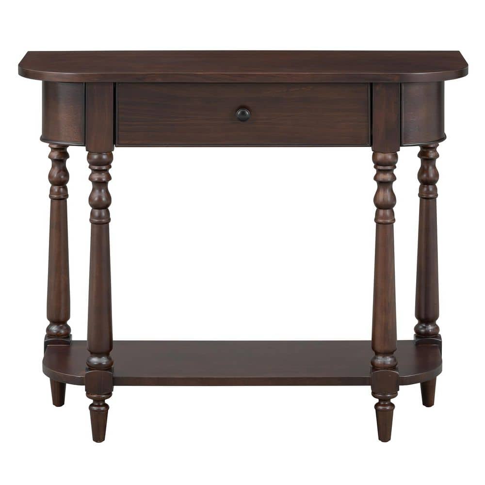 36 in. Espresso Rectangle Solid Wood Narrow Console Table with Curved Corne