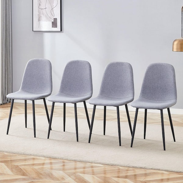 Black,Light Gray Linen Metal Frame Dining Chairs Set of 4