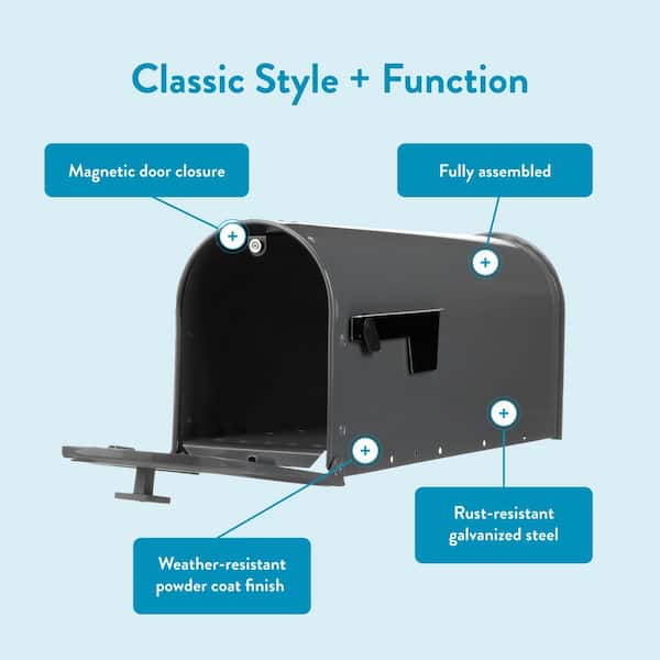 Edson Gray, Medium, Steel, Post Mount Mailbox