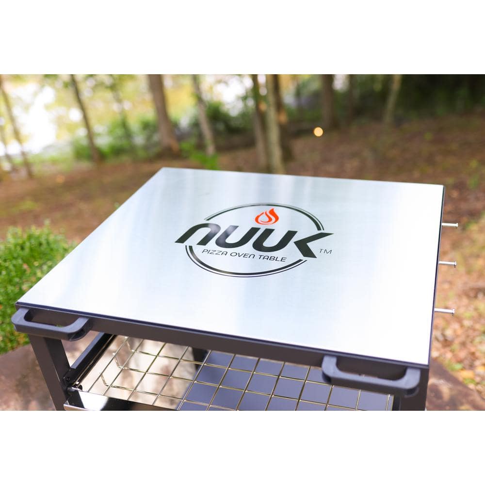 NUUK Stainless Steel Rolling Outdoor Pizza Oven Table with Shelves