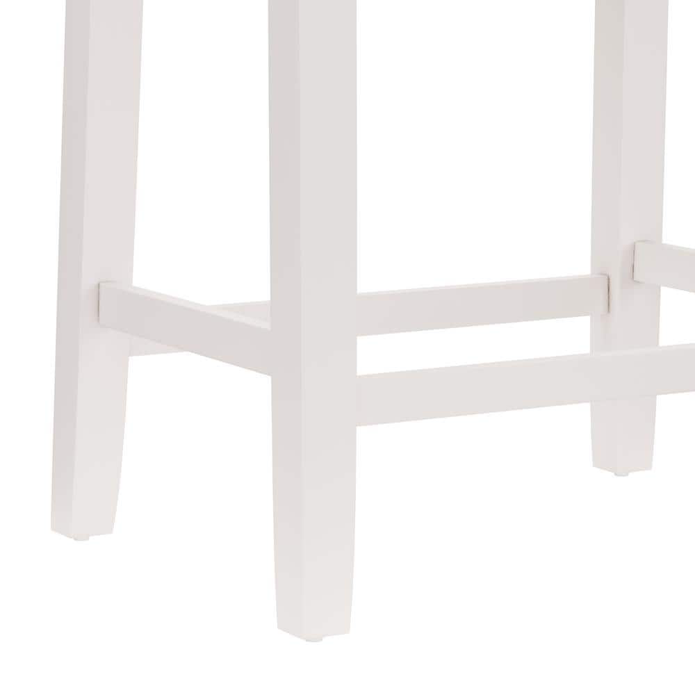 Coastal Charm White Wood Backless Saddle Counter Stool
