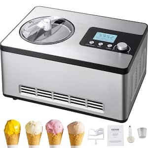 Automatic Ice Cream Maker Built-in Compressor, 2 Qt. Silver, Ice Cream Maker No Pre-freezing Fruit Yogurt Machine