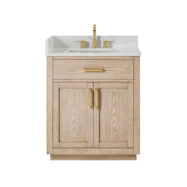 Gavino 30 in. Single Freestanding Natural Ash Bath Vanity with Grain White Engineered Stone Top Assembled