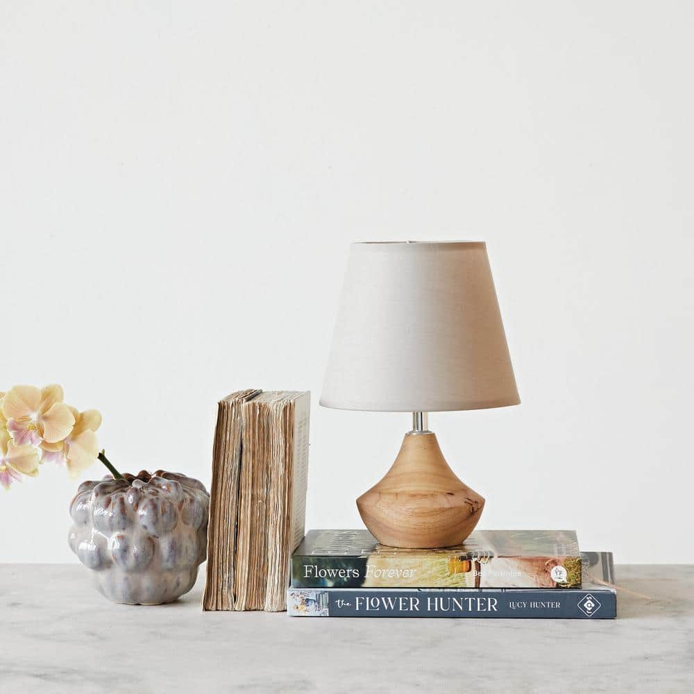 Natural Eucalyptus Wood Bedside Lamp with Linen Shade