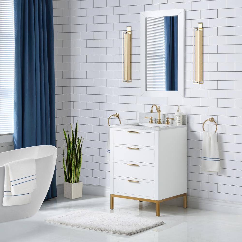Pure White 24'' Single Sink Vanity with Carrara Marble Top