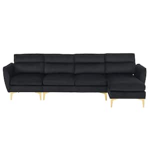 112.2 in. Slope Arm 3-Piece Velvet L-shaped Sectional Sofa in. Black