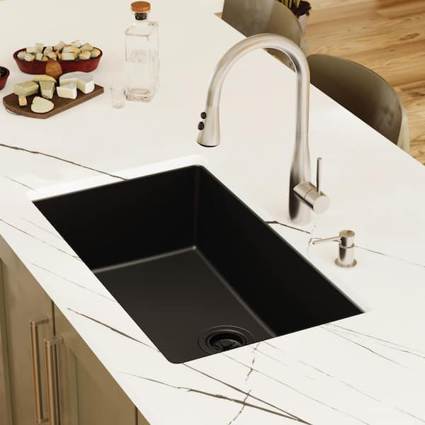 Karran QU- 812 Quartz/Granite 32.5 in. Large Single Bowl Undermount Kitchen Sink in Black