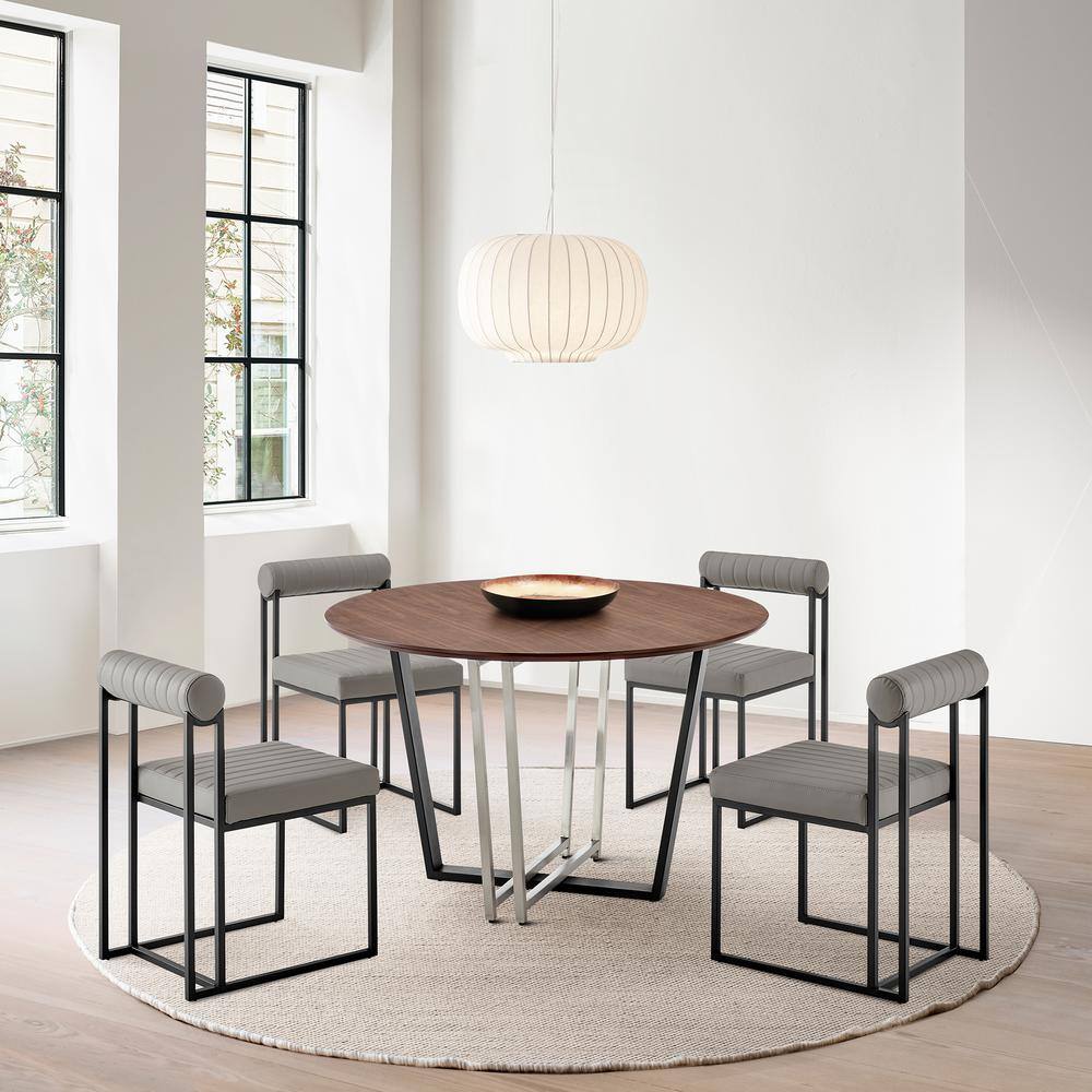 Joana 48" Walnut and Black Iron Round Dining Table