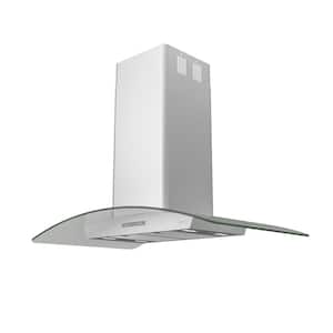 Milano 36 in. Convertible Island Mount Range Hood with LED Lights in Stainless Steel with Glass Canopy