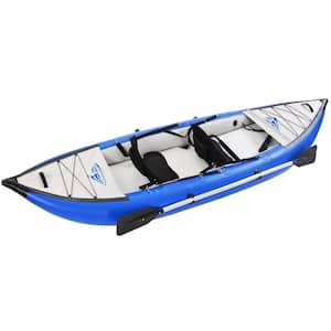 Blue Foldable Inflatable Kayak Set with Paddle and Air Pump, Portable Recreational Touring Kayak
