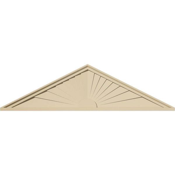 Ekena Millwork 56-in. W x 15-in. H x 2-in. P (Pitch 6/12) Peaked Cap Sunburst Signature Urethane Pediment, Primed Tan
