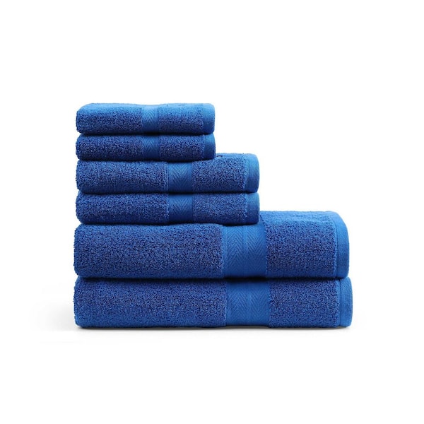Modern American 6-Piece Electric Blue Cotton Bath Towel Set