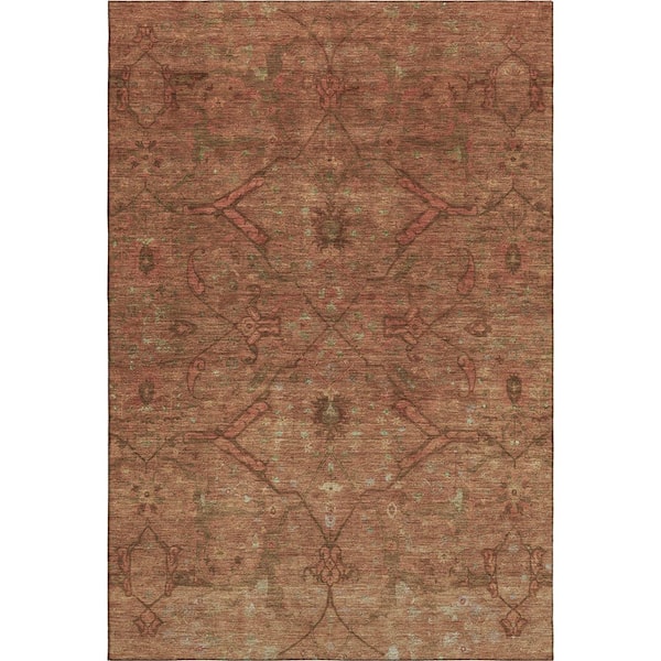 Mayfield Premium Machine Washable Abstract AMF2299 Terracotta 5 ft. x 7 ft. 6 in. Area Rug