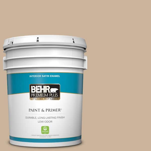 BEHR PREMIUM PLUS 5 gal. #PPU4-07 Mushroom Bisque Satin Enamel Low Odor Interior Paint & Primer
