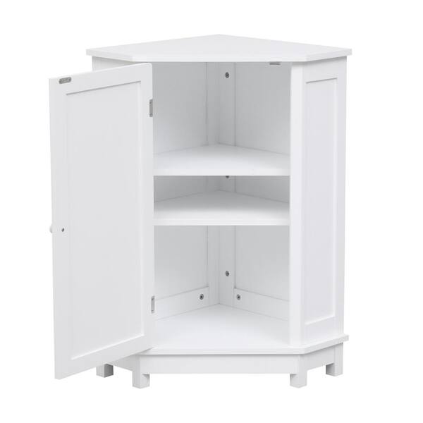 Flynama 17.5 in. W x 17.50 in. L x 31.40 in. H White Bathroom Cabinet Triangle Corner Storage Cabinet with Adjustable Shelf