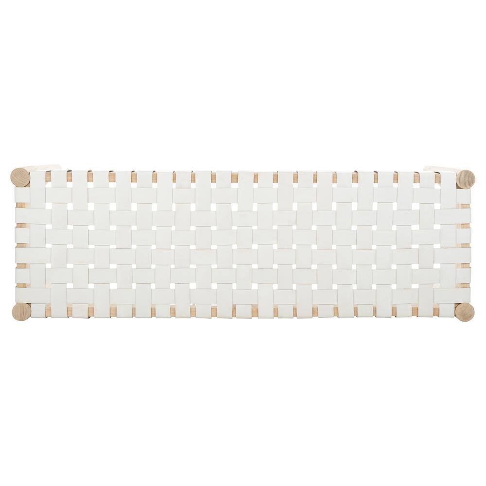 Amalia 47'' Beige and White Leather Weave Transitional Bench