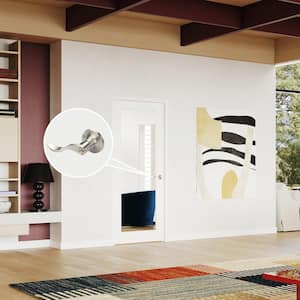 32 in. x 80 in. Full-Lite Mirrored Glass Closet Door Slab Solid Core MDF White Finished With Silver Curved Doorknob