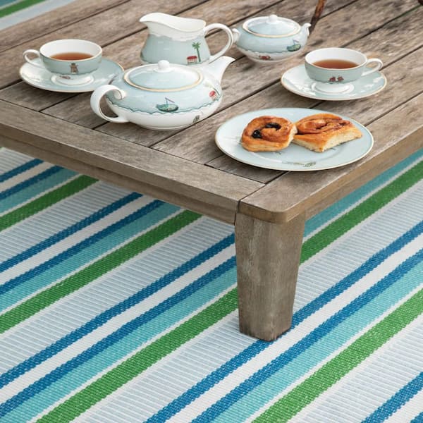 DASH & ALBERT Always Greener Handwoven Cobalt/Green 9 ft. x 12 ft