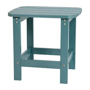 Teal Faux Wood Resin Rectangle Outdoor Side Table