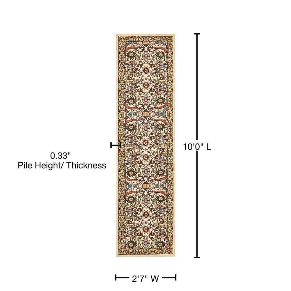 Espahan Cream Floral Synthetic 10 Ft Runner Rug