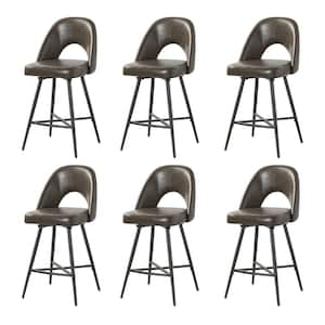 Thiago Modern Grey Counter Height Bar Stools with Cutout Back and Metal legs Set of 6