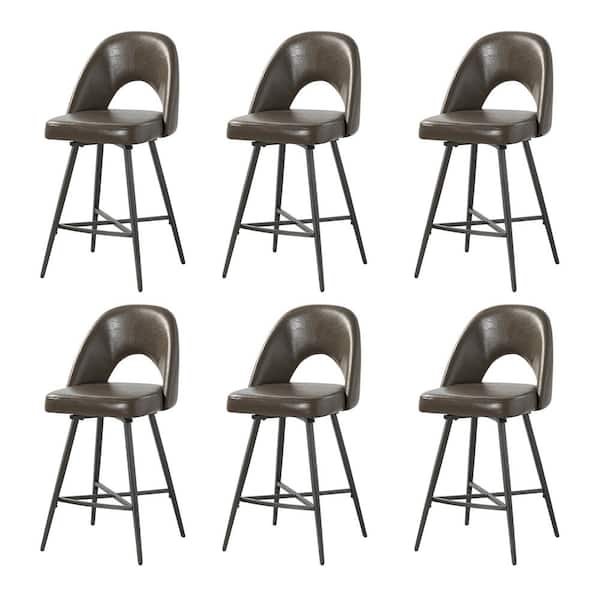JAYDEN CREATION Thiago Modern Grey Counter Height Bar Stools with Cutout Back and Metal legs Set of 6