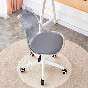 Modern 360° Rotating Armless Polyster Engineering Task Computer Office Chair with Transparent Back in Gray