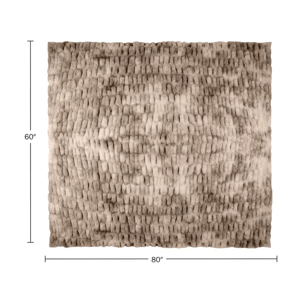 Taupe 60x80-Inch Ruched Faux Fur Queen Blanket