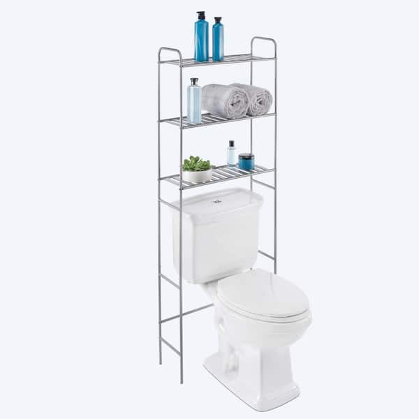 22.8 in. W Over-the-Toilet Bathroom Space Saver in Satin Nickel with Slatted Shelves