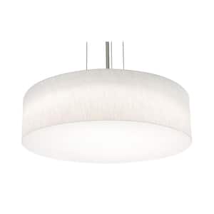 42-Watt 1-Light Satin Nickel, Linen White, White Shaded Integrated LED Pendant-Light with Fabric Shade