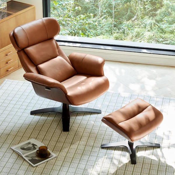 SPRUCE & SPRING Theo Genuine Leather Recliner Swivel Chair