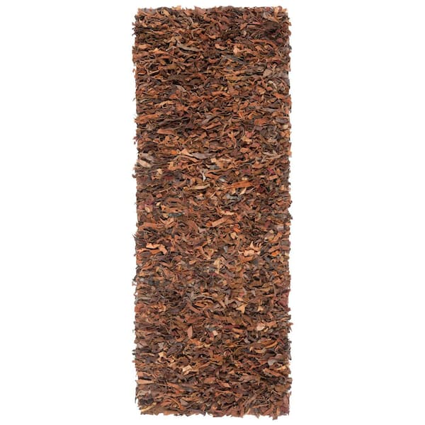 SAFAVIEH Leather Shag Saddle 2 ft. x 6 ft. Solid Runner Rug