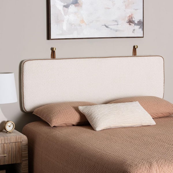 Belden White Boucle Fabric Queen Wall-Mounted Headboard