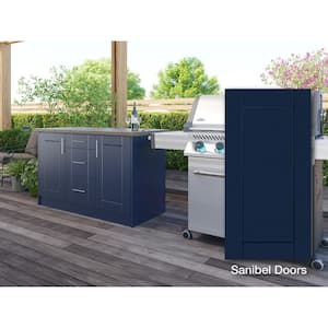 Sanibel Sapphire Blue 14-Piece 55.25 in. x 25.5 in. x 34.5 in. Outdoor Kitchen Cabinet Island Set