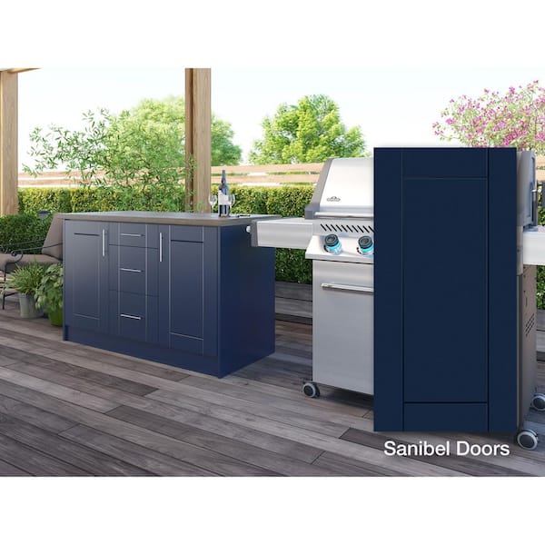 WeatherStrong Sanibel Sapphire Blue 14-Piece 55.25 in. x 25.5 in. x 34.5 in. Outdoor Kitchen Cabinet Island Set